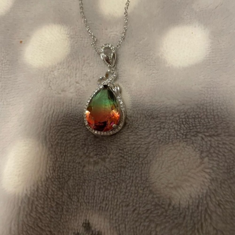 CUT orange and green Tourmaline sterling silver necklace